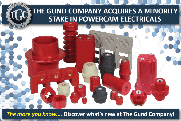 he Gund Company acquires minority stake in Powercam Electricals – red and black components with company branding and news banner